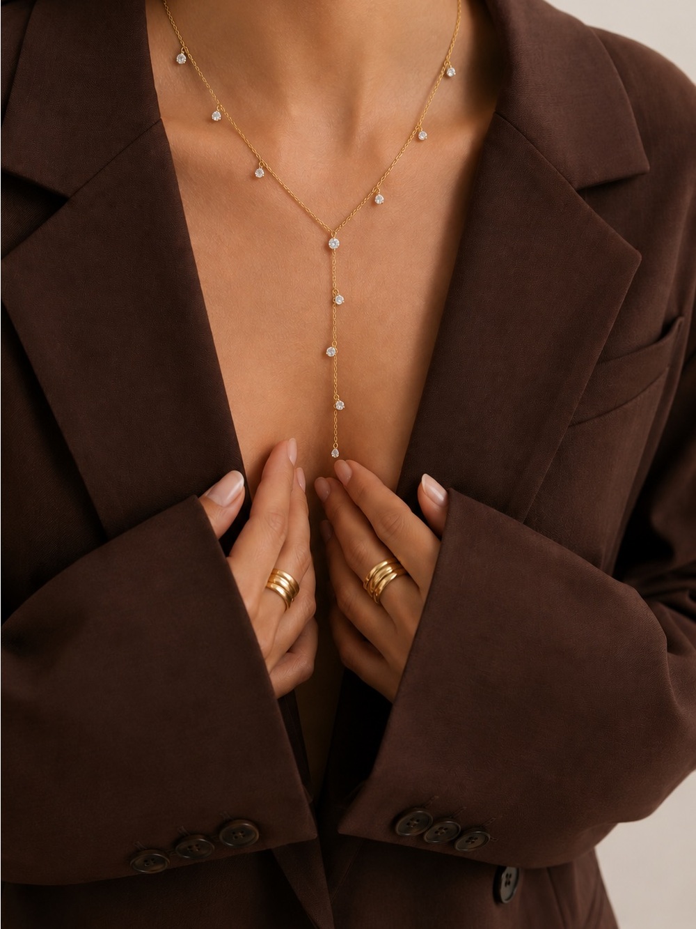 Gold Y‑Drop Necklace with Sparkling Drop Stones